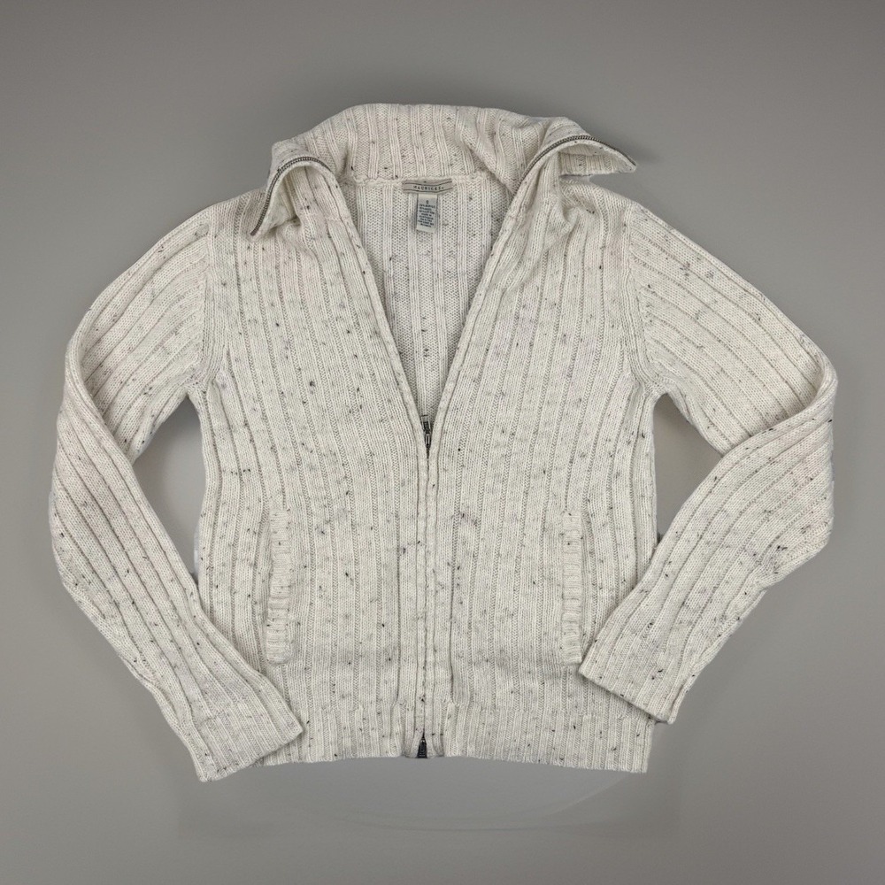 Chunky Rib Knit Zip Cardigan Oatmeal Wool Blend Cozy Cabin Sweater S Cottagecore